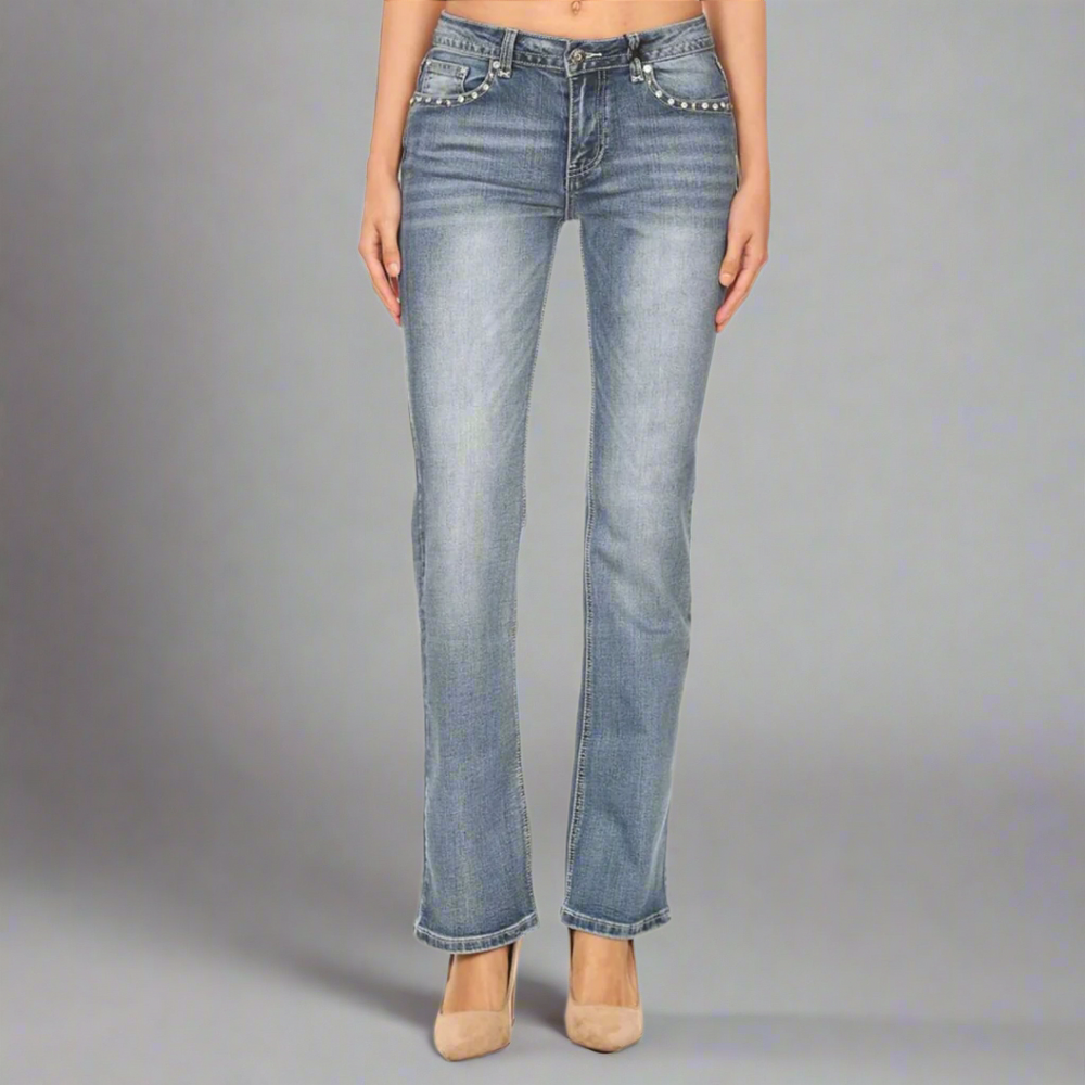 Jeans Bootcut da Donna Platinum Plush con Teschio e Ossa di StrassEX-STOCK Canada