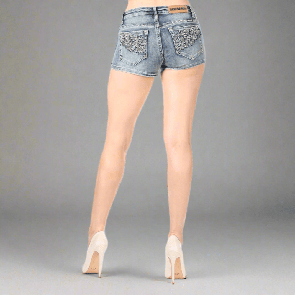 Short en denim pour femmes Bus Stop avec ailes d'ange en strassEX-STOCK Canada