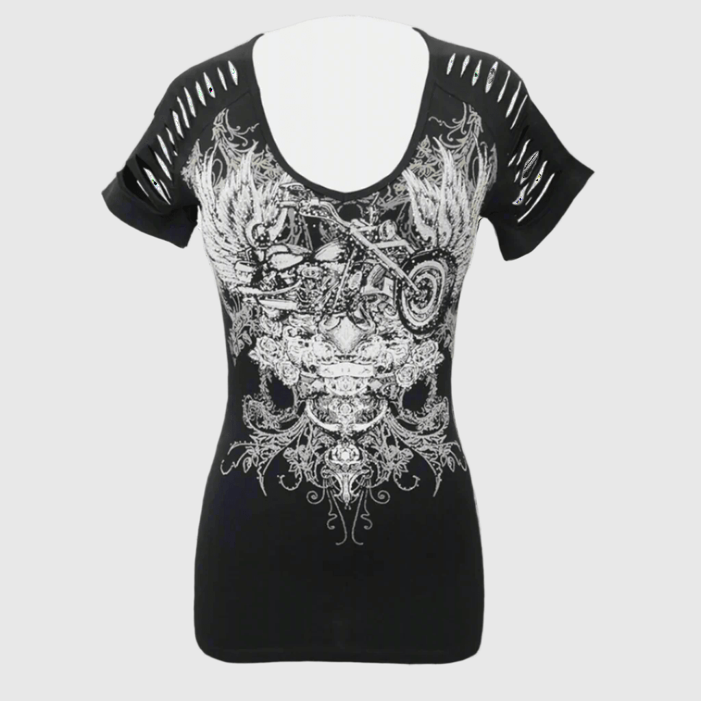 Camiseta sin mangas de calavera y alas para mujer con pedreríaEX-STOCK Canada