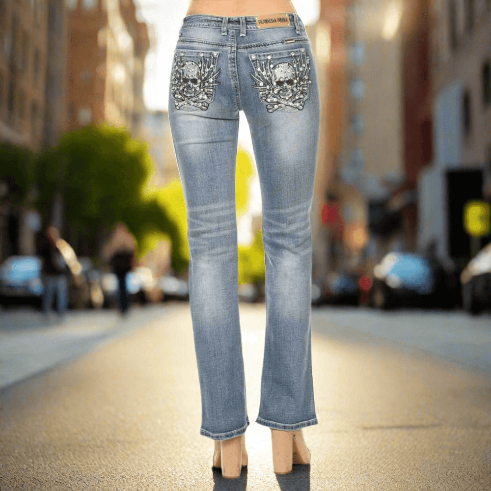 Platinum Plush Damen Rhinestone Schädel & Knochen Bootcut JeansEX-STOCK Canada