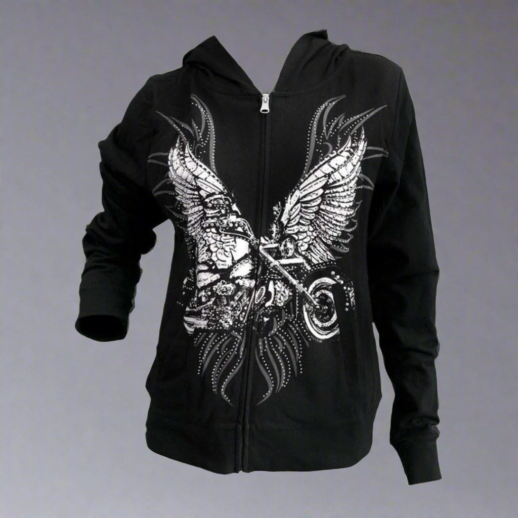 Women's Rhinestone Motorcycle Wing Hoodie EX-STOCK Canada