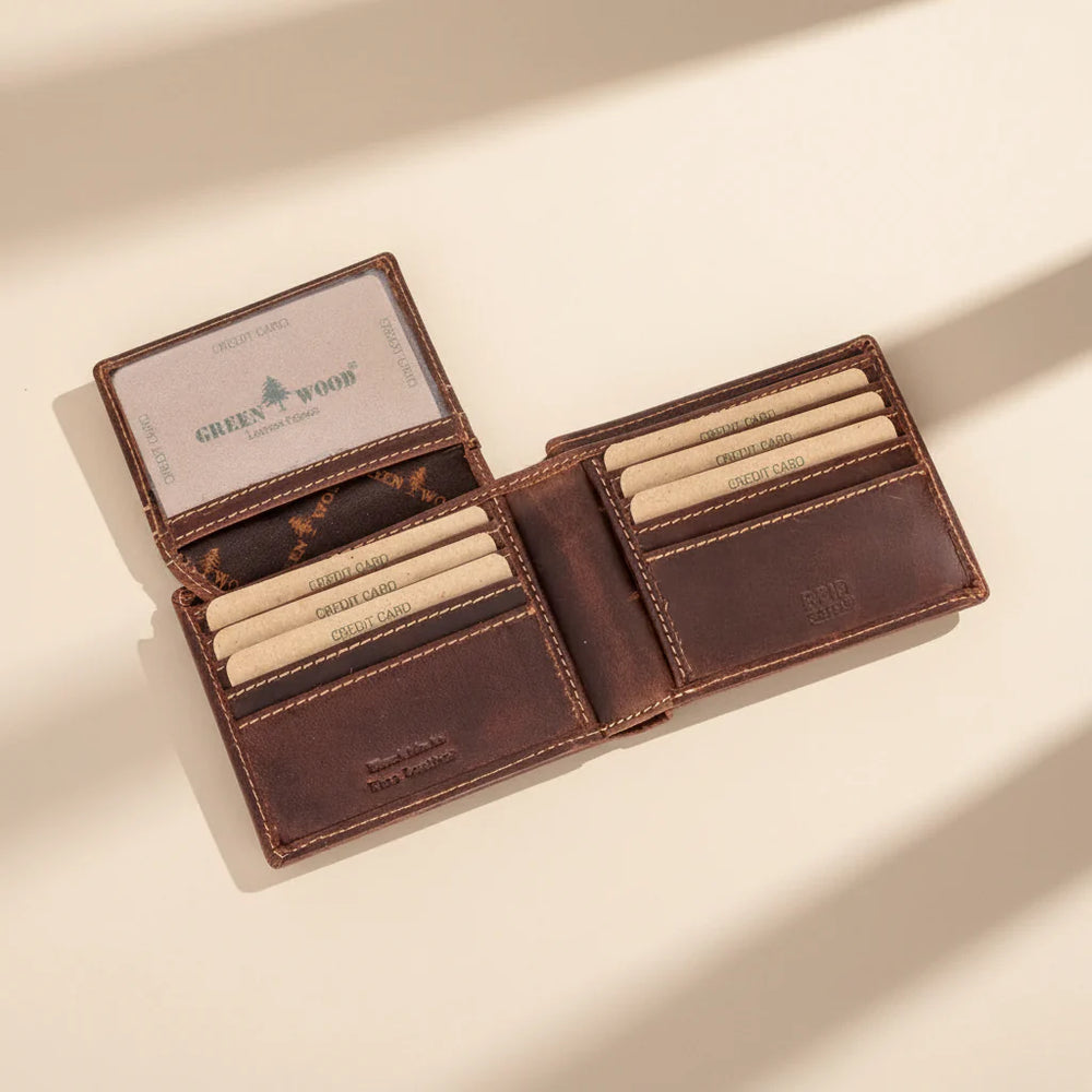 Greenwood Men's Leather Bifold Wallet. Premium RFID Protection Wallet with Flip Compartment EX-STOCK Canada