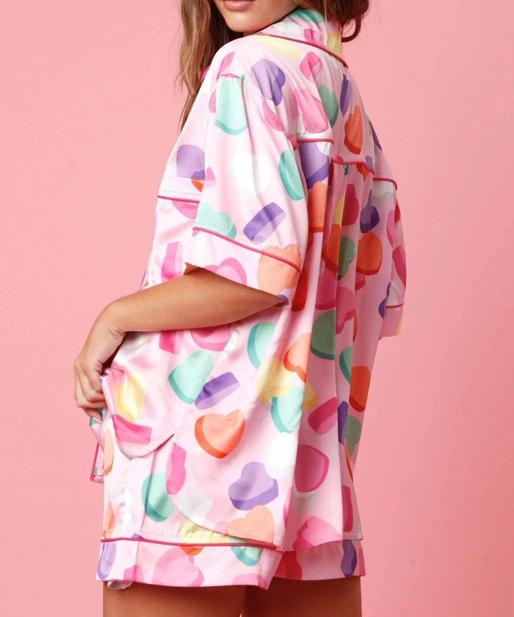 Pyjama deux-pièces en satin imprimé pour femmes - EX-STOCK Canada