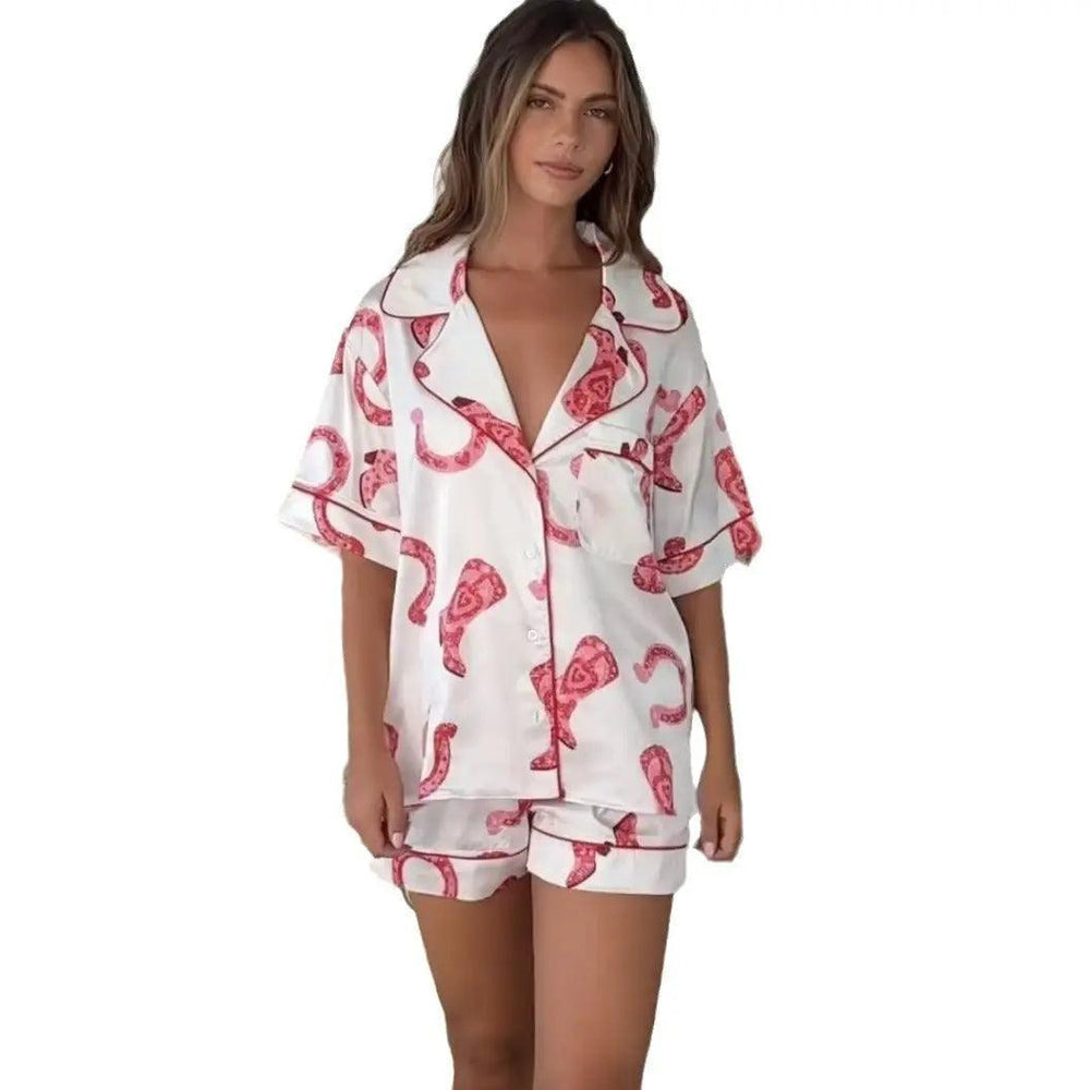 Pyjama deux-pièces en satin imprimé pour femmes - EX-STOCK Canada