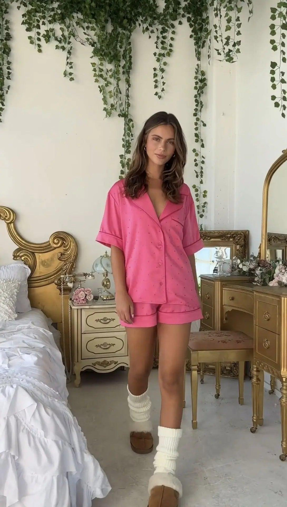 Pyjama deux-pièces en satin imprimé pour femmes - EX-STOCK Canada