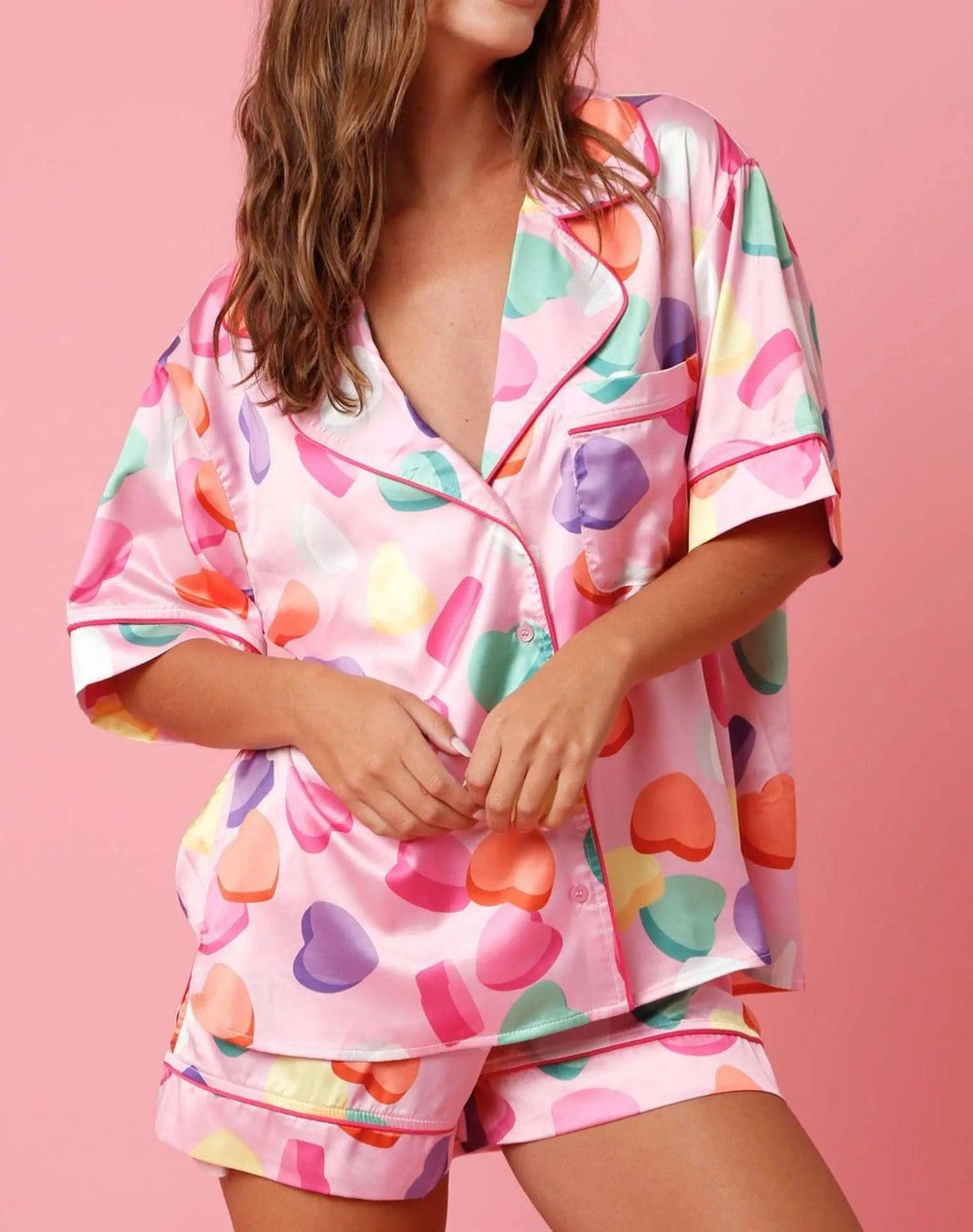Pyjama deux-pièces en satin imprimé pour femmes - EX-STOCK Canada