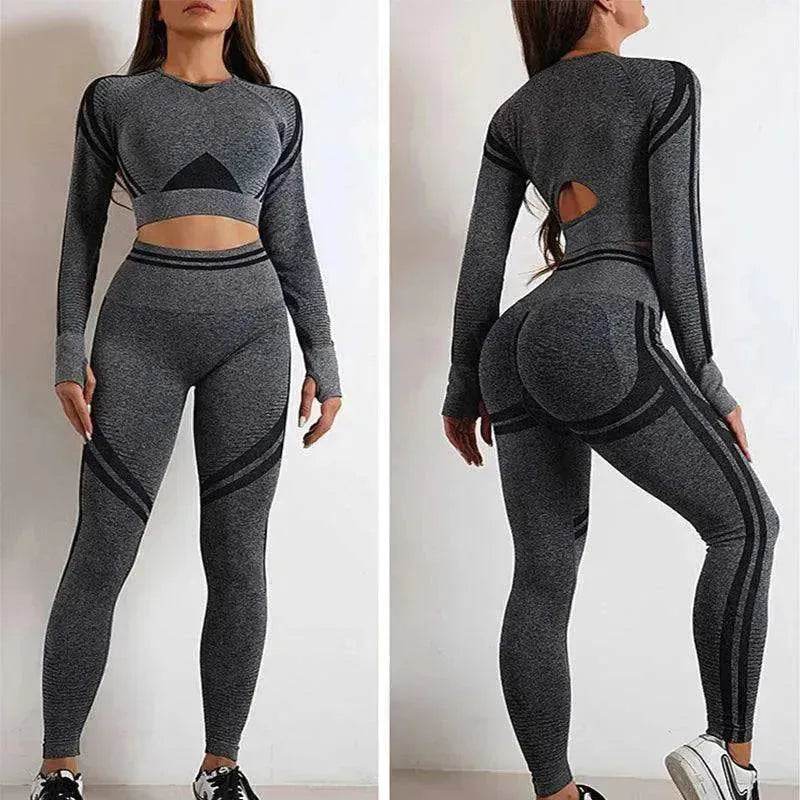 Seamless Yoga Pants Sports Gym Fitness Leggings Or Long Sleeve Tops Outfit - EX-STOCK Canada