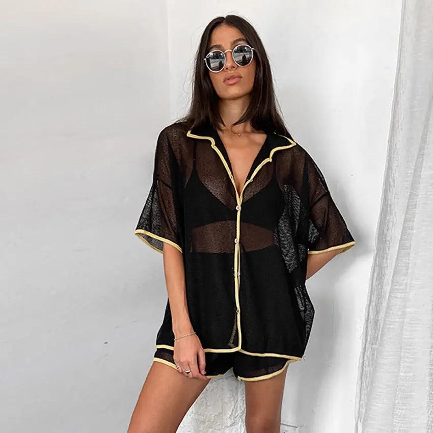 Pigiama Due Pezzi Con Cardigan Trasparente Per Donna - EX-STOCK Canada
