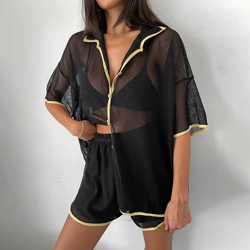 See-through Cardigan Pajamas Two-piece Set For Women - EX-STOCK Canada