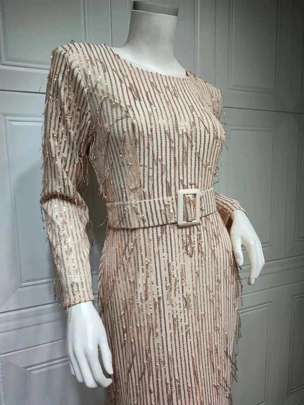 Pailetten-Quasten Slim-Fit Kleid Arabisches Kleid - EX-STOCK Canada
