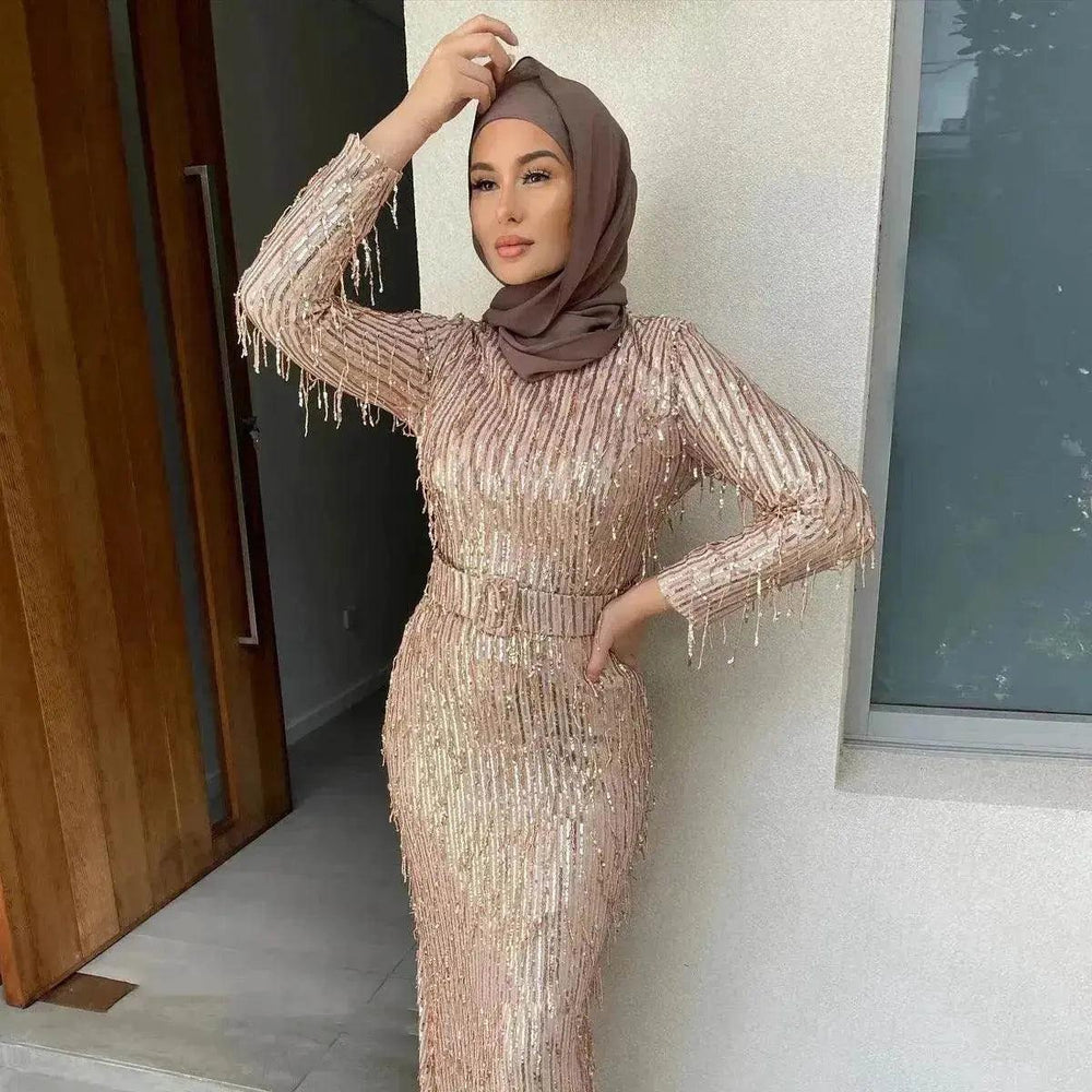 Pailetten-Quasten Slim-Fit Kleid Arabisches Kleid - EX-STOCK Canada