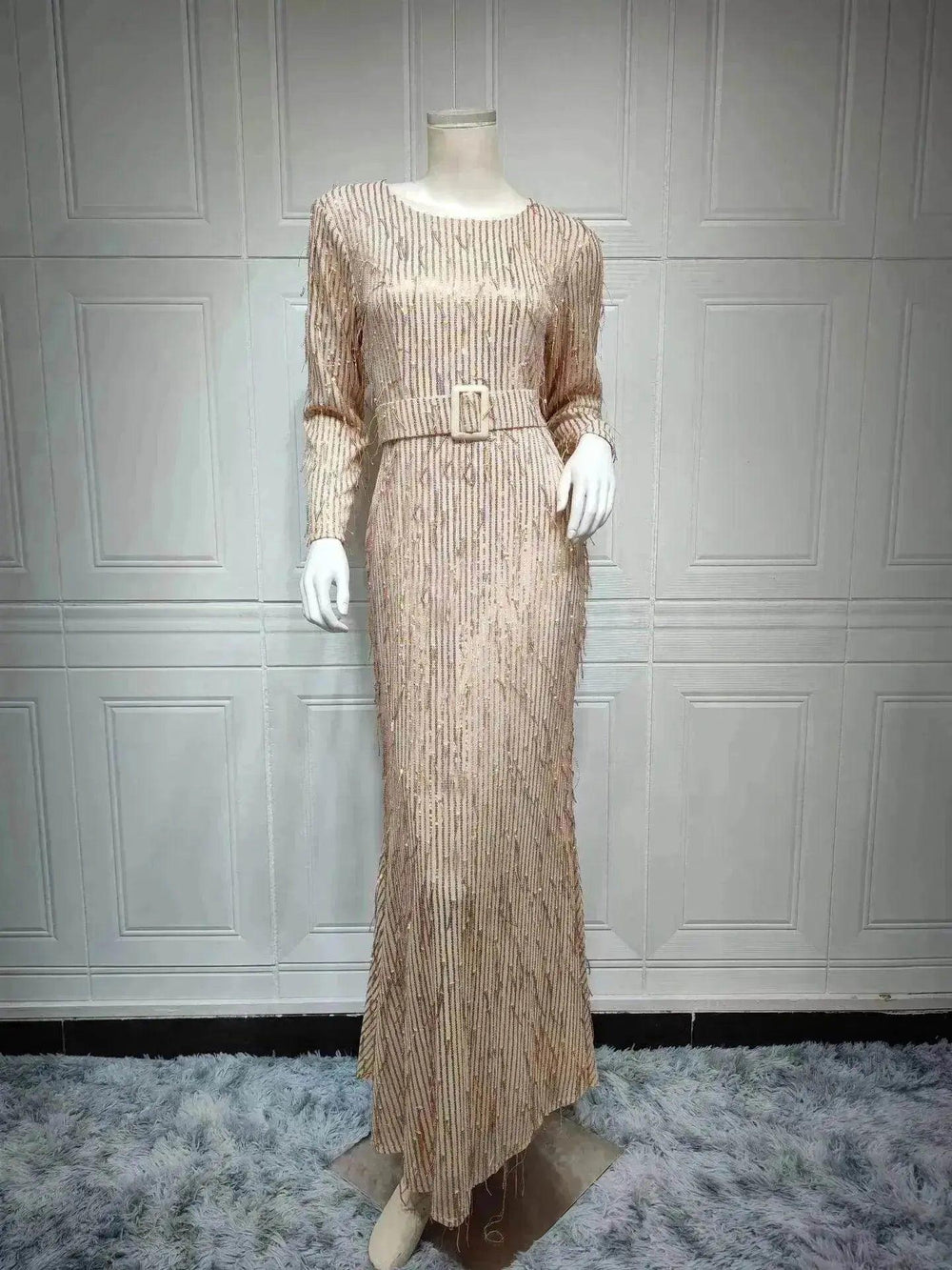 Pailetten-Quasten Slim-Fit Kleid Arabisches Kleid - EX-STOCK Canada