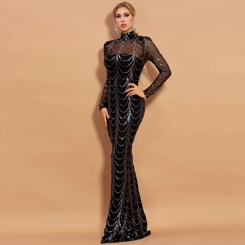 Sequins Women Maxi Dresses Long Sleeve Female Party Dresses EX-STOCK Canada