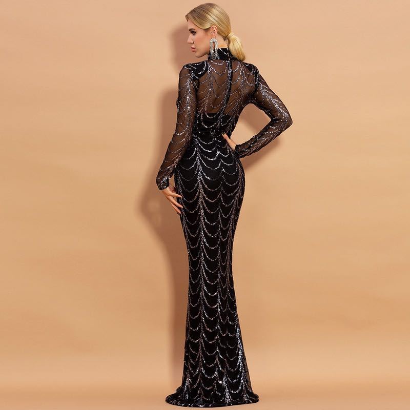 Sequins Women Maxi Dresses Long Sleeve Female Party Dresses EX-STOCK Canada