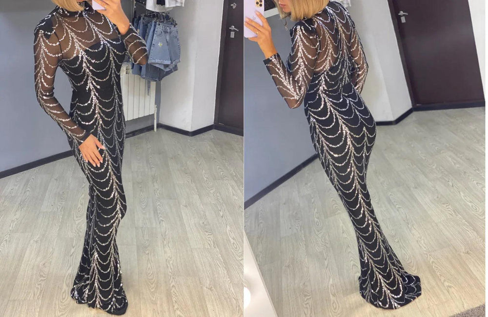 فساتين ماكسي نسائية مزيّنة بالترتر بأكمام طويلة للنساء فساتين حفلاتEX-STOCK Canada