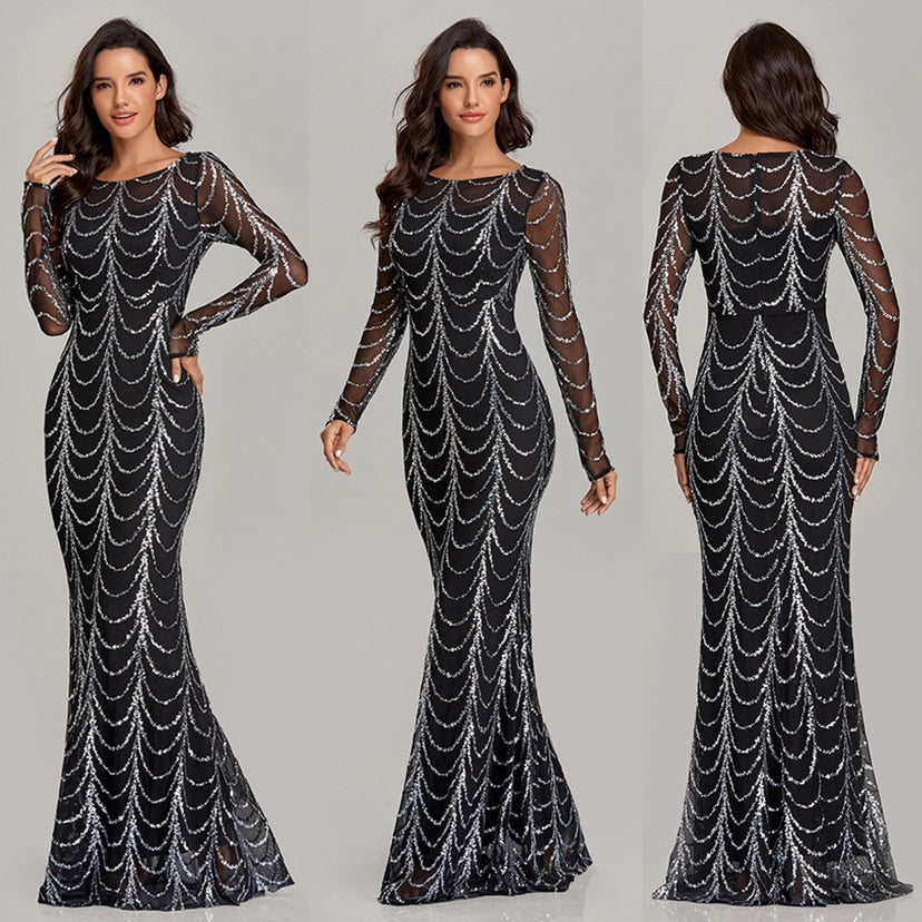 Sequins Women Maxi Dresses Long Sleeve Female Party Dresses EX-STOCK Canada