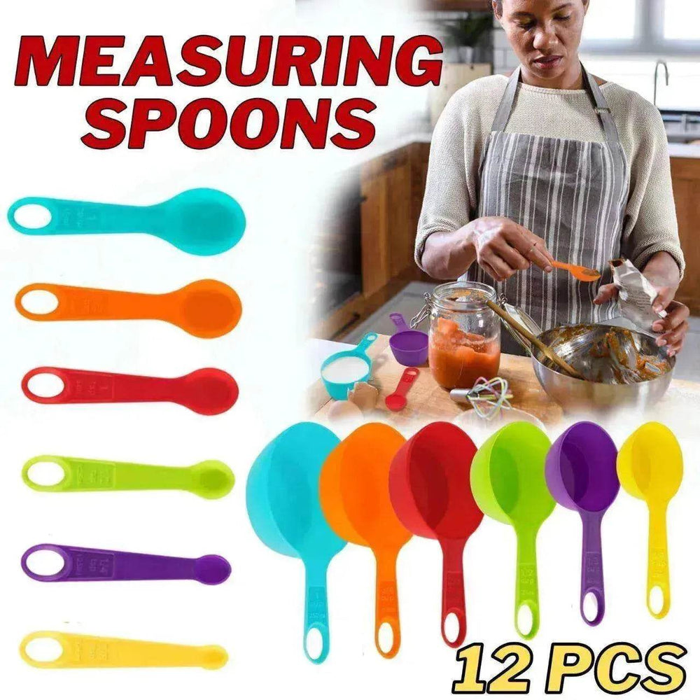 Set Of 6 Measuring Spoons And 6 Cups MultiColor Durable Plastic Kitchen Tools - EX-STOCK Canada