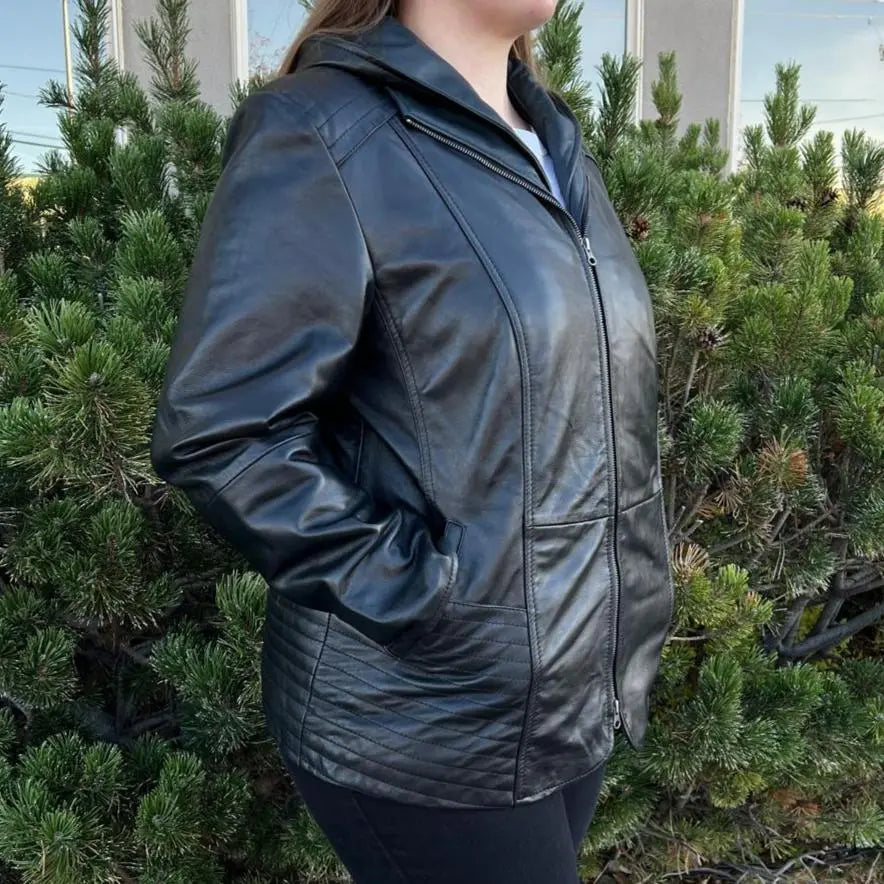 Sheep Leather Jacket with Removable Hood EX-STOCK Canada