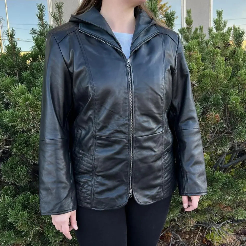 Sheep Leather Jacket with Removable Hood EX-STOCK Canada