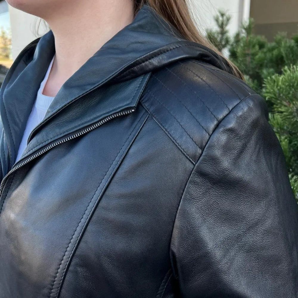 Sheep Leather Jacket with Removable Hood EX-STOCK Canada