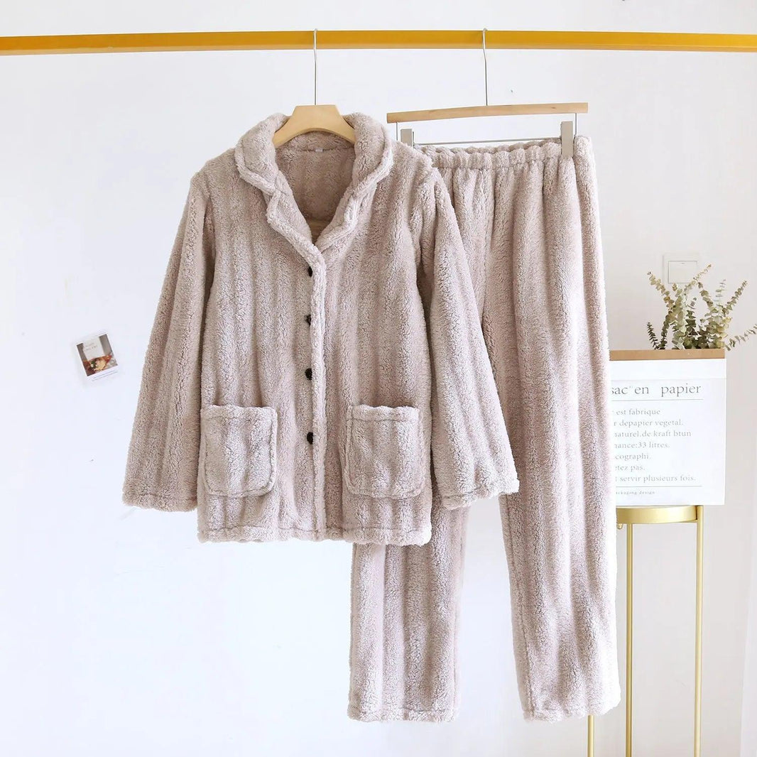 Pigiama da coppia in pile di corallo semplice per donna autunno e inverno - EX-STOCK Canada