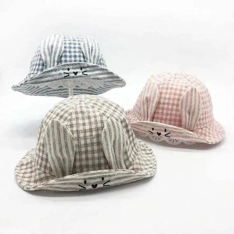 Small Fine Grid Love Rabbit Ears Basin Fisherman Baby Hat - EX-STOCK Canada