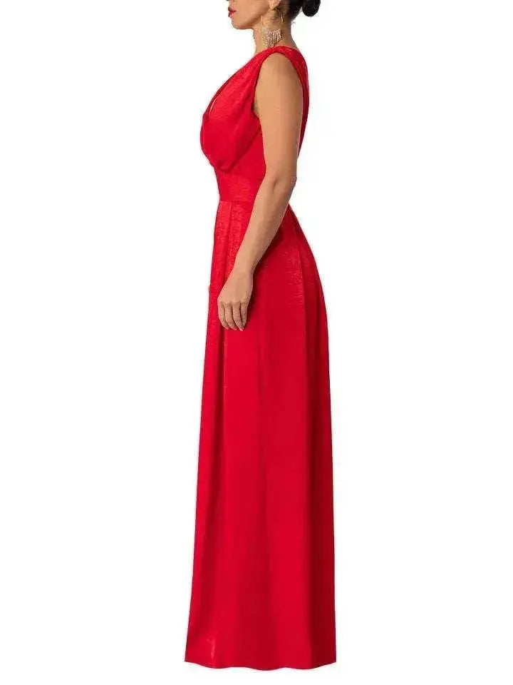 Solid Color And V-neck High Waist Wide Leg Jumpsuit - EX-STOCK Canada