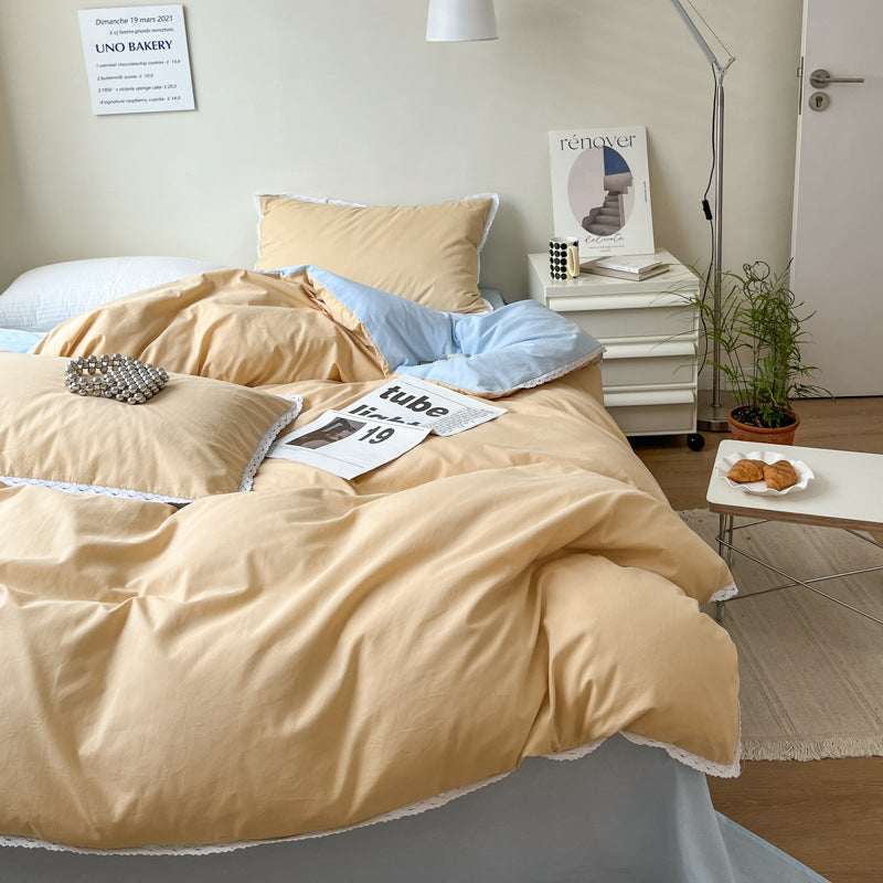 Solid Color Four Piece Lace Edge Duvet Cover EX-STOCK Canada