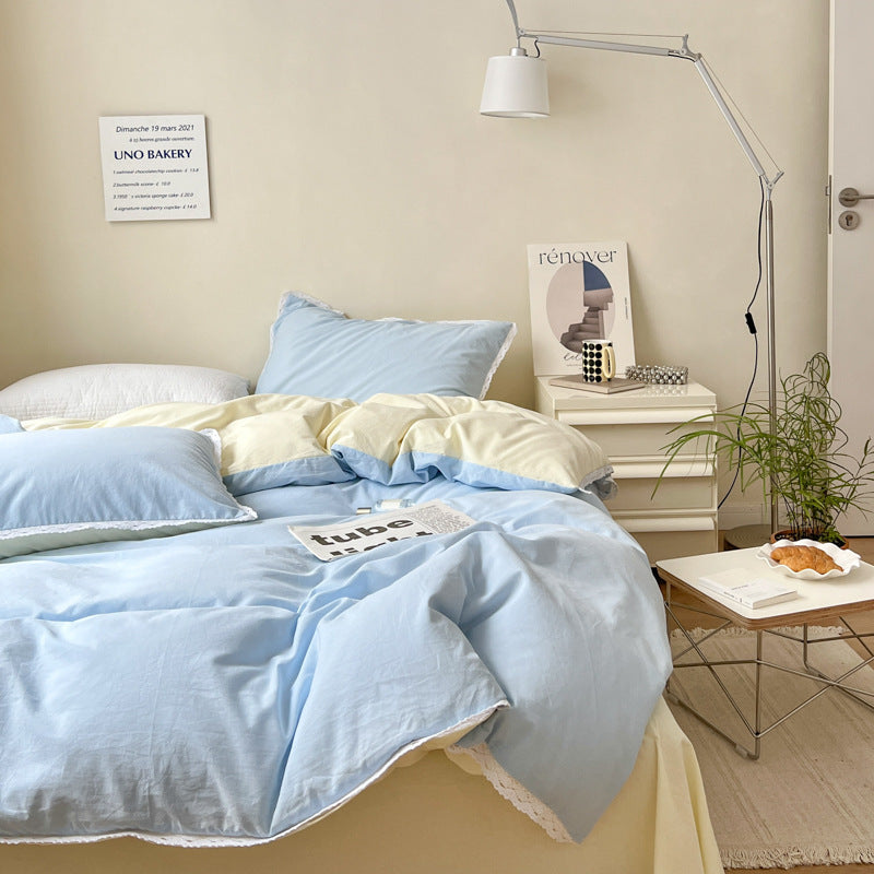 Solid Color Four Piece Lace Edge Duvet Cover EX-STOCK Canada