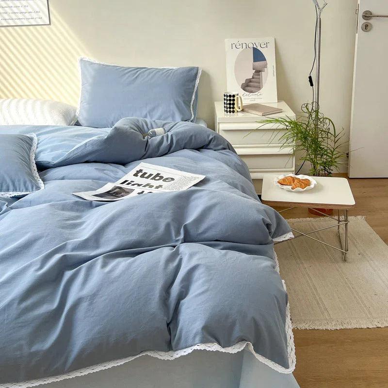 Solid Color Four Piece Lace Edge Duvet Cover EX-STOCK Canada