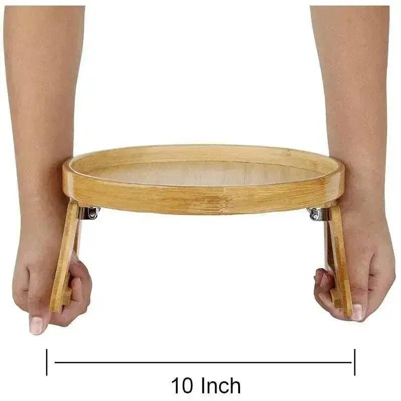 Solid Wood Round Storage Bamboo With Legs Sofa Arm Foldable Tray Table - EX-STOCK Canada
