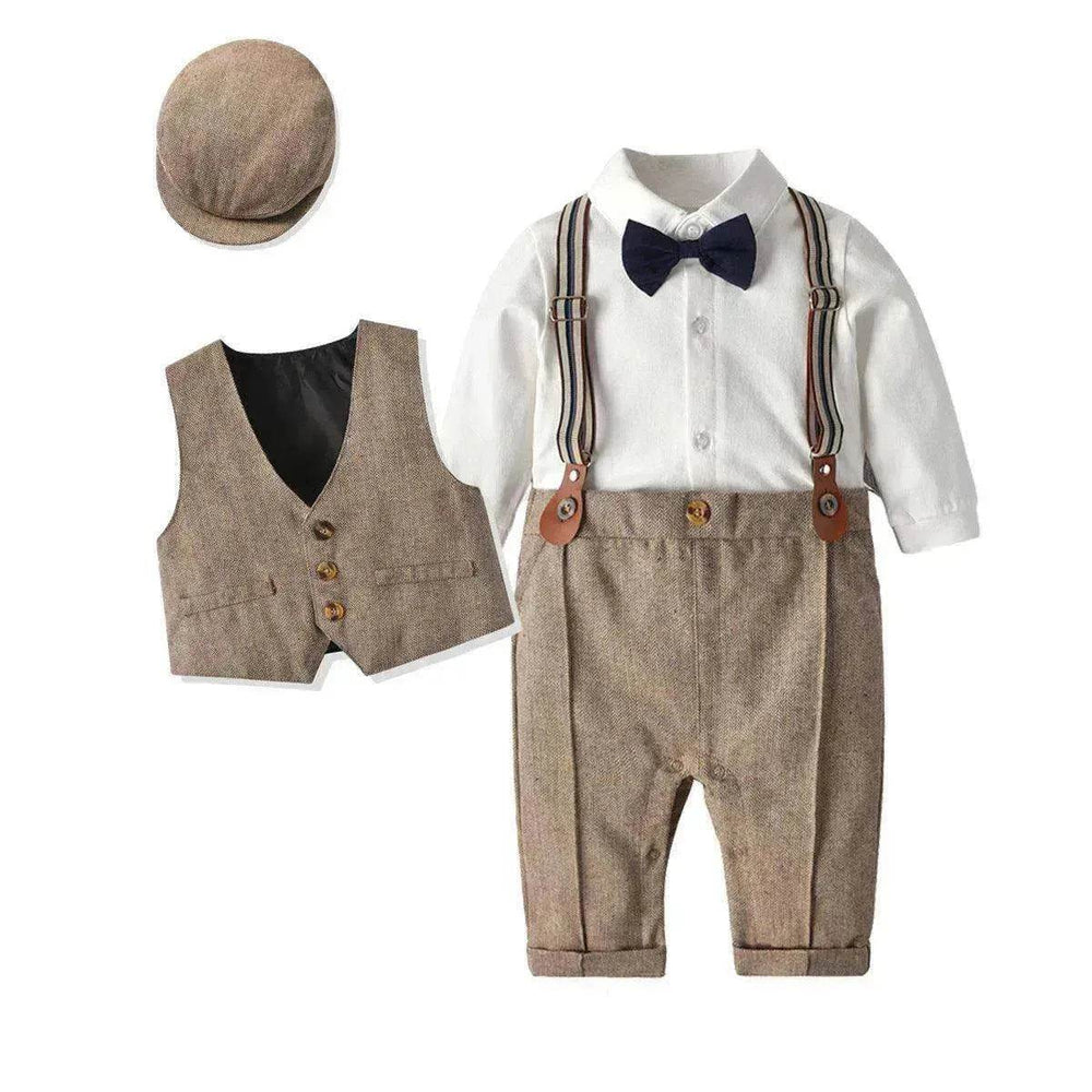Spring And Autumn Children'S Clothing Infant And Young Children'S British Waistcoat One-Piece Climbing Gentleman'S Hat One-Year-Old Clothes Newborn Gentleman'S Suit - EX-STOCK Canada
