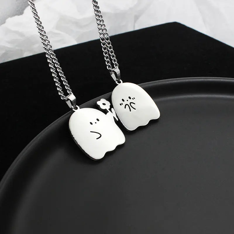 Stainless Steel Cute Ghost Couple Necklace Kawaii Animal Cat Pendant Necklace Lovers Friendship Jewelry Gifts - EX-STOCK Canada