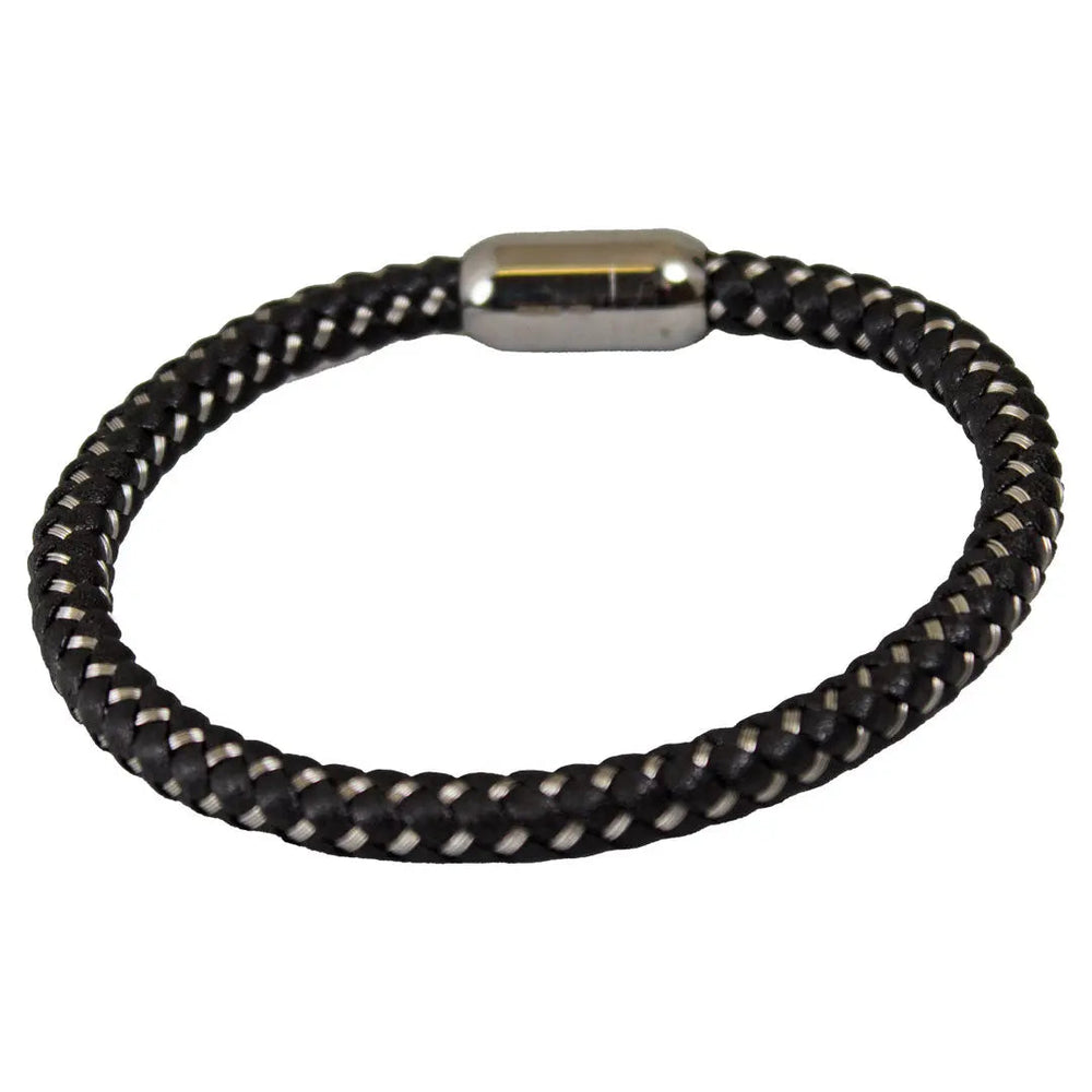 SteelTime Herren Armbänder aus schwarzem Leder und Edelstahl mit Hämatit- und LavasteinEX-STOCK Canada