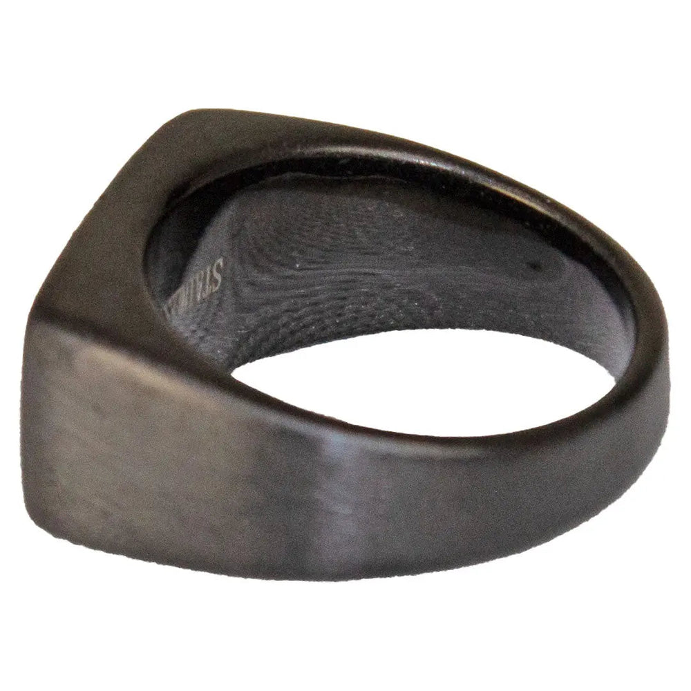 SteelTime Men's Black Stainless Steel Signet RIng with Stone Detail EX-STOCK Canada