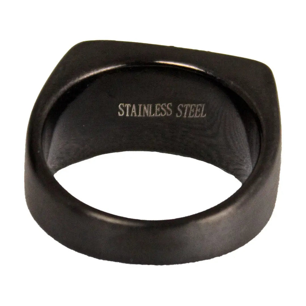 SteelTime Men's Black Stainless Steel Signet RIng with Stone Detail EX-STOCK Canada
