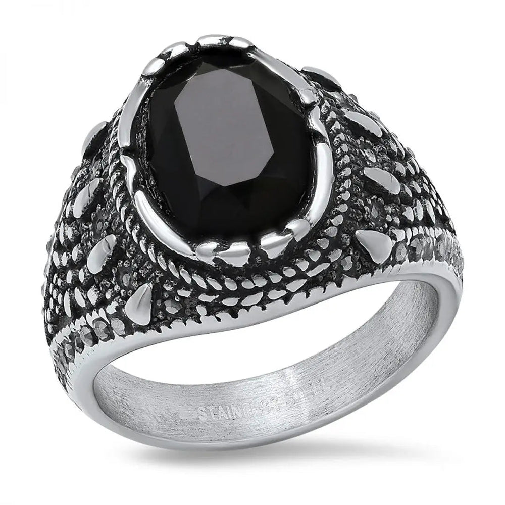 SteelTime Men's Stainless Steel Gothic Simulated Black Diamond Ring EX-STOCK Canada
