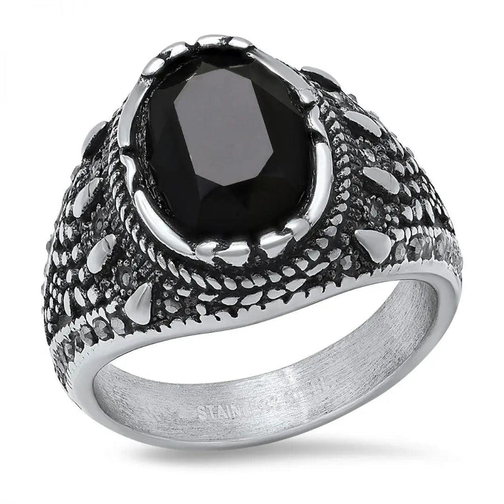 Bague en acier inoxydable pour hommes SteelTime avec diamant noir simulé de style gothiqueEX-STOCK Canada