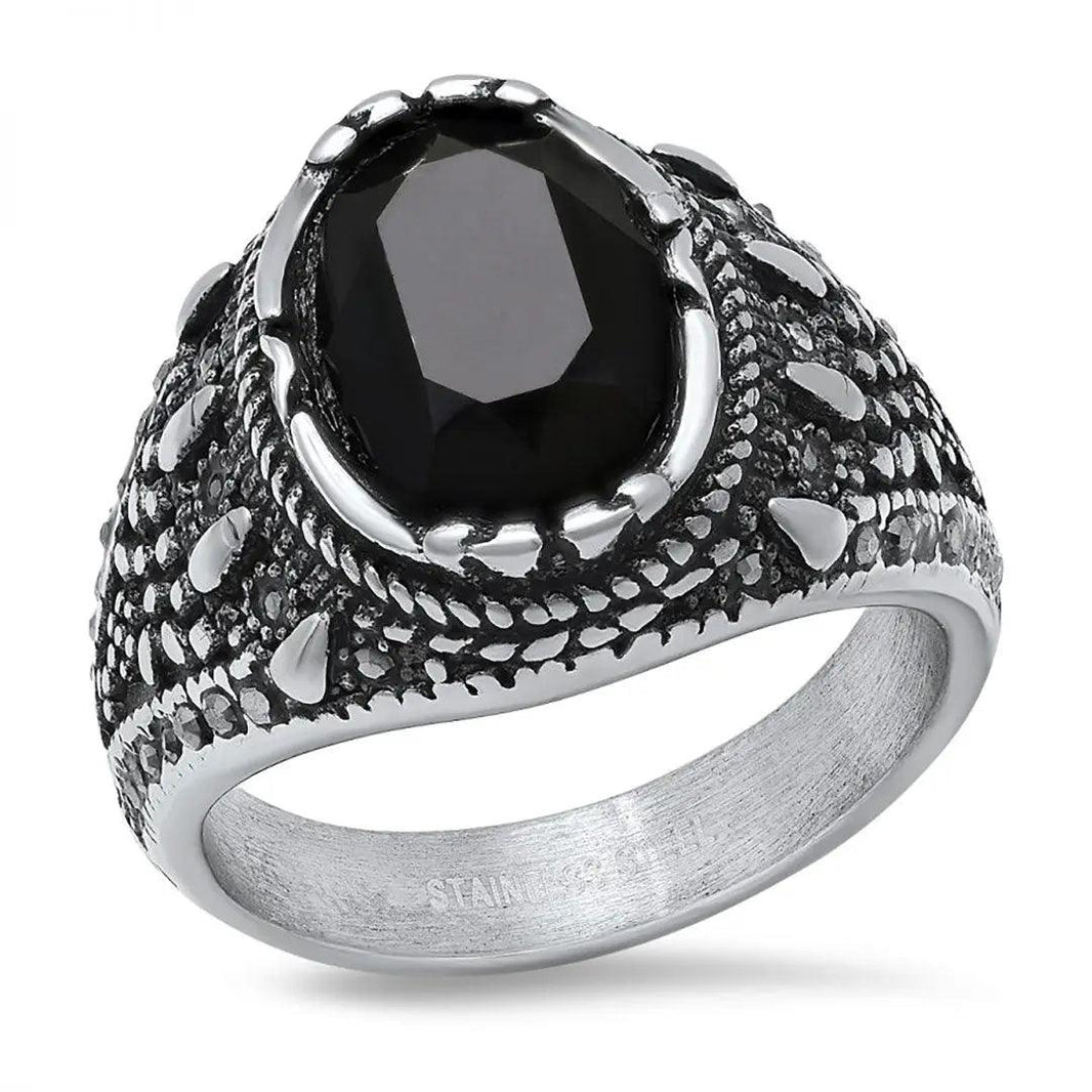 Bague en acier inoxydable pour hommes SteelTime avec diamant noir simulé de style gothiqueEX-STOCK Canada