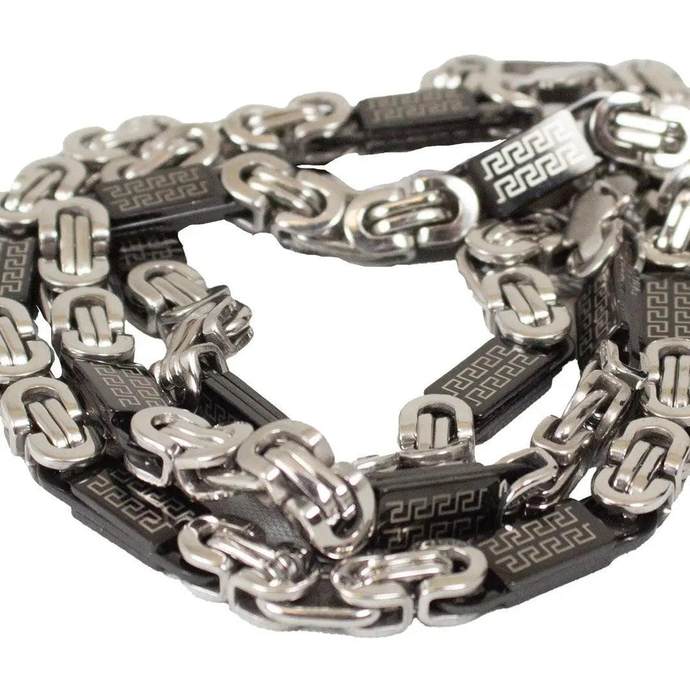 Collana da uomo SteelTime in acciaio inossidabile bicolore e IP nero stile bizantino con dettagli a meandro grecoEX-STOCK Canada