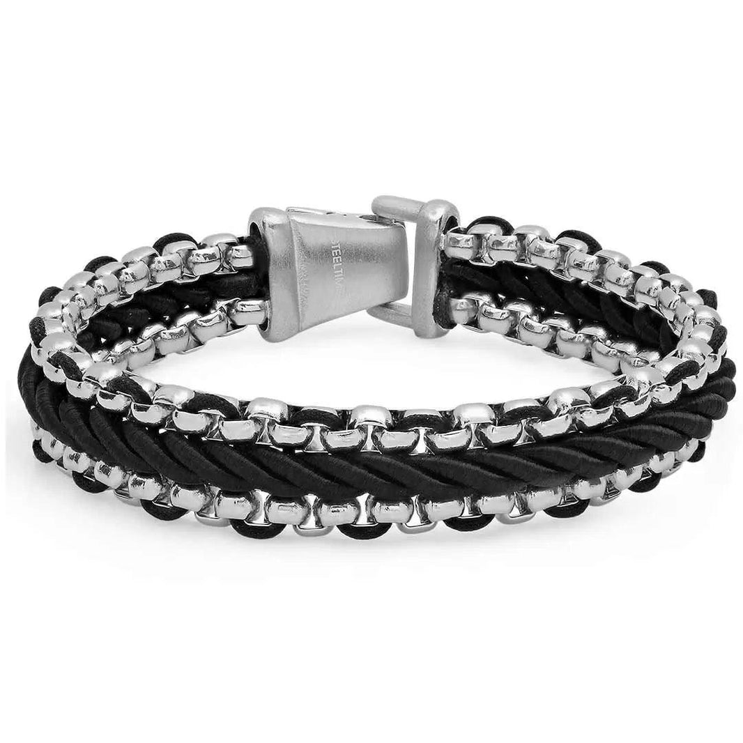 Bracciale a corda nera intrecciata SteeltimeEX-STOCK Canada
