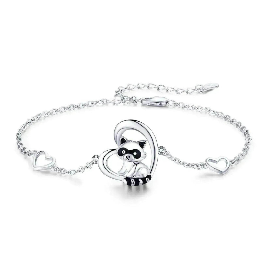 Sterling Silver 925 Heart Shaped Charm Raccoon Bracelet - EX-STOCK Canada
