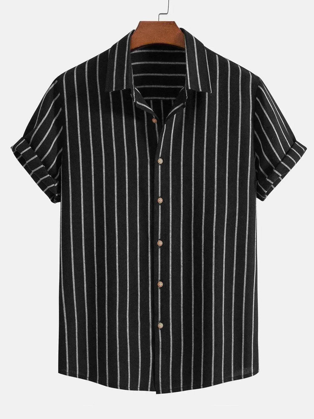 Striped Digital Printing Men's Short-sleeved Shirt - EX-STOCK Canada