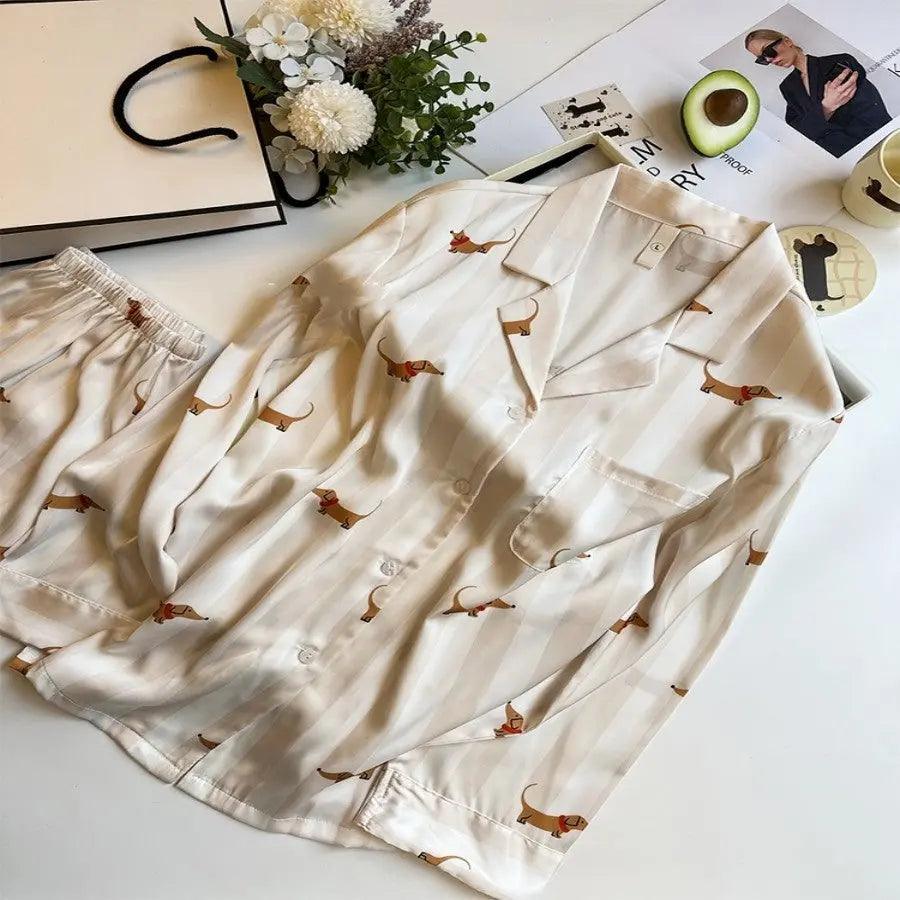 Gestreifte Dackel-Pyjamas für Frauen Einfache Heimkleidung - EX-STOCK Canada