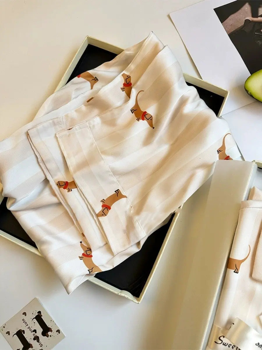 Striped Sausage Dog Pajamas For Women Simple Homewear - EX-STOCK Canada