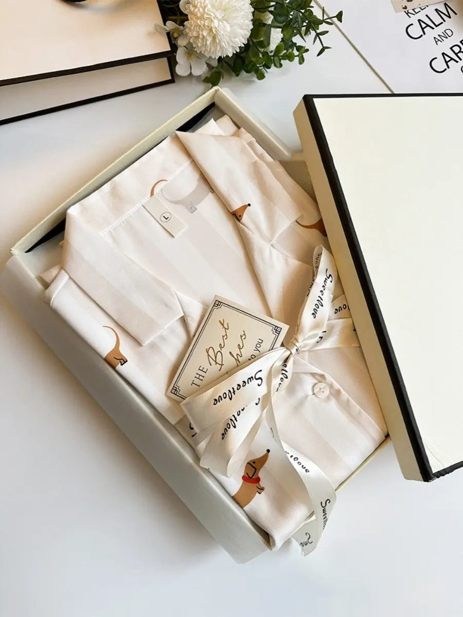 Striped Sausage Dog Pajamas For Women Simple Homewear - EX-STOCK Canada