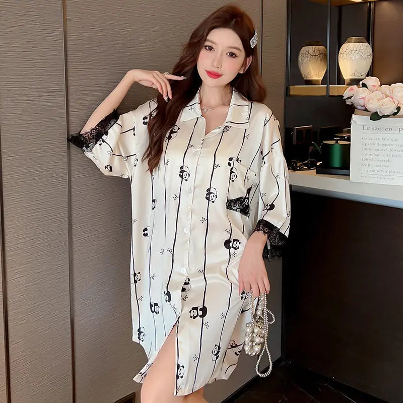 Striped Shirt Dress Short Sleeve Plus Size Loose Pajamas For Women - EX-STOCK Canada