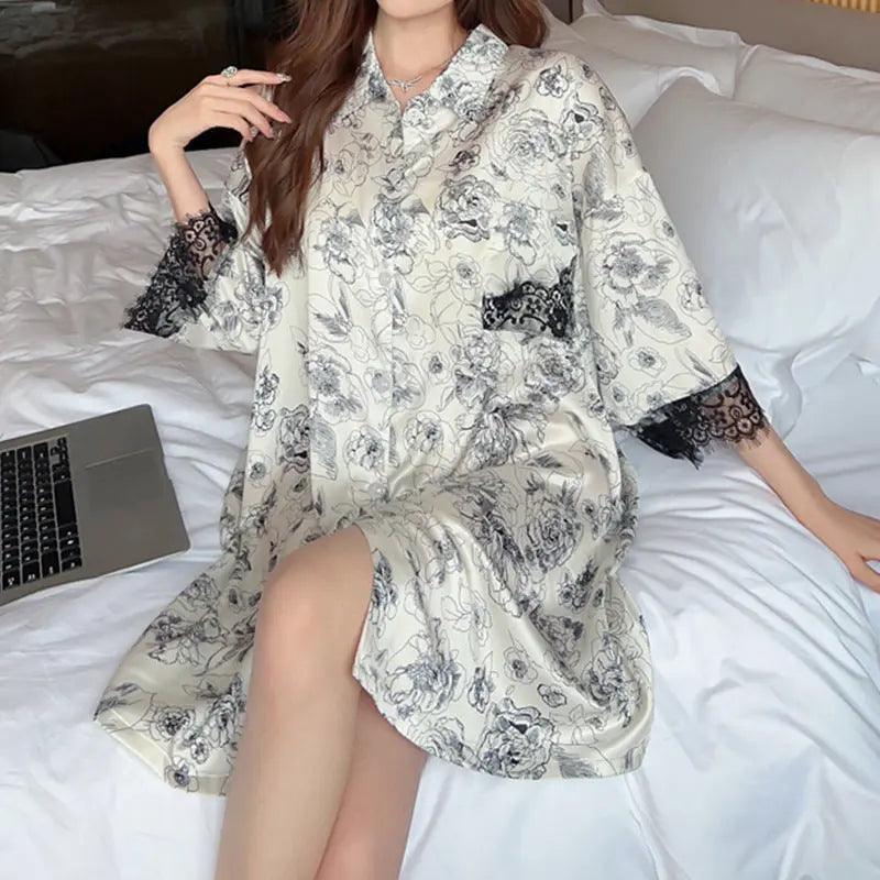 Robe-Chemise Rayée Manche Courte Taille Plus Pyjama Ample Pour Femmes - EX-STOCK Canada