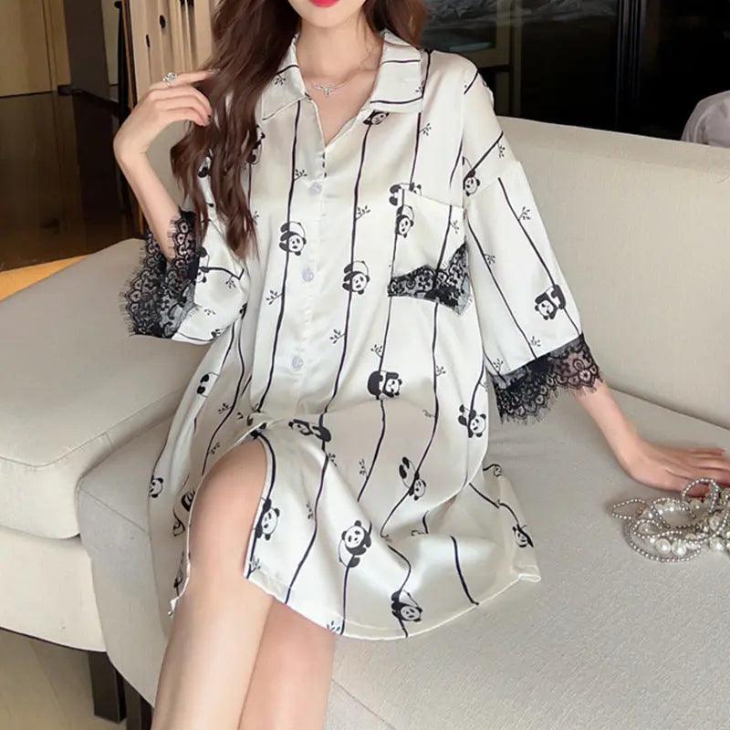 Robe-Chemise Rayée Manche Courte Taille Plus Pyjama Ample Pour Femmes - EX-STOCK Canada