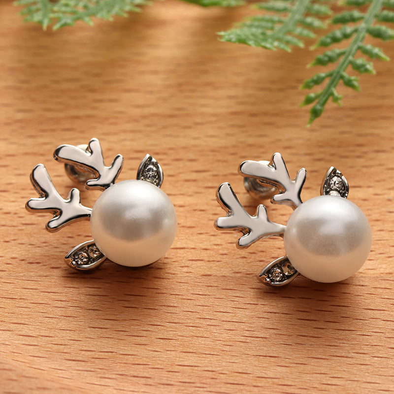 Stud Earrings Christmas Pearl Antlers Earrings EX-STOCK Canada